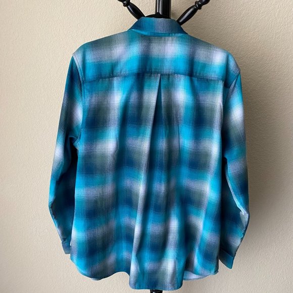 Eddie Bauer- Plaid Teal Long Sleeve Button Down, Size 2XL - Picture 3 of 6